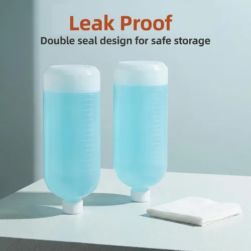 Vista 4 de Botella de plástico de 33.8 fl oz/34 oz de reactivo químico de laboratorio graduado botella de sellado de muestra con tapón interior a prueba
