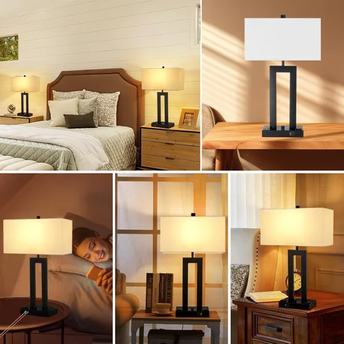 Vista 7 de Juego de lámparas de mesa modernas de 2 a 22 pulgadas de alto con puertos de carga USB-C/USB-A y tomacorriente, tela regulable continua, lámparas