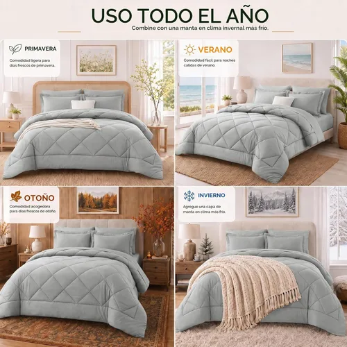 Vista 7 de CozyLux - Juego de edredón matrimonial de 82 x 86 pulgadas, color gris Gris claro