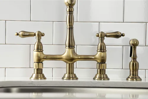 Vista 6 de Kingston Brass KS1273ALBS Heritage - Grifo de puente de cocina de 8 pulgadas con rociador de latón, latón antiguo
