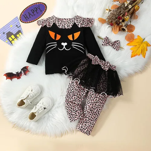 Vista 2 de Baby Toddler Girls Halloween Animal Outfit Toddler Cheetah Cat Outfits Fall Winter Leopard Outfit clothes
