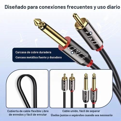 Vista 6 de J&D Cable de 1/4 a RCA, Carcasa de Cobre Chapado en Oro de Servicio Pesado 2X6.35mm TS a RCA Dual Cable de Interconexión de Audio Estéreo