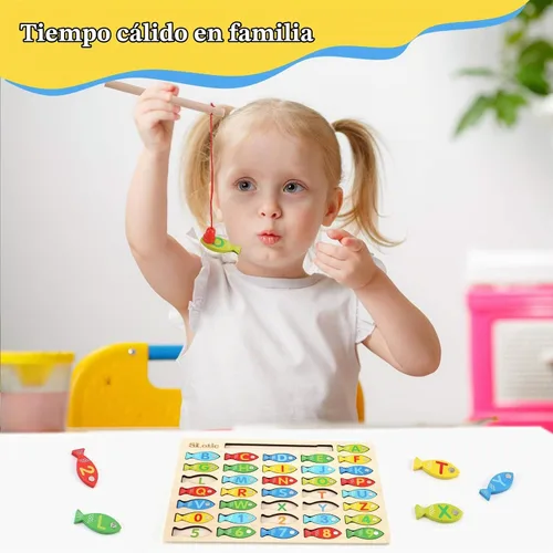 Vista 7 de Slotic Juego de pesca de madera magnético para niños pequeños – Alfabeto ABC Fish Catching Counting Aprendizaje Educación Matemáticas Preescolar