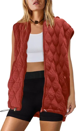 Vista 2 de SENSERISE Chaleco acolchado de gran tamaño para mujer, sin mangas, chaqueta acolchada con cremallera, abrigo de invierno con bolsillos, chaleco