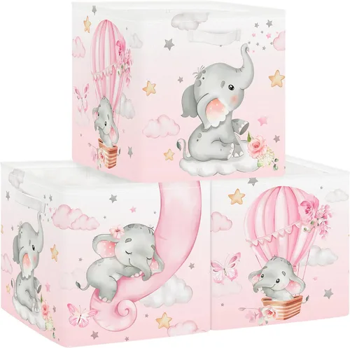 Vista 9 de Clastyle 3 unidades de almacenamiento de cubos de animales de ensueño, caja plegable Kallax para estantes, cestas de almacenamiento para padres, Oso