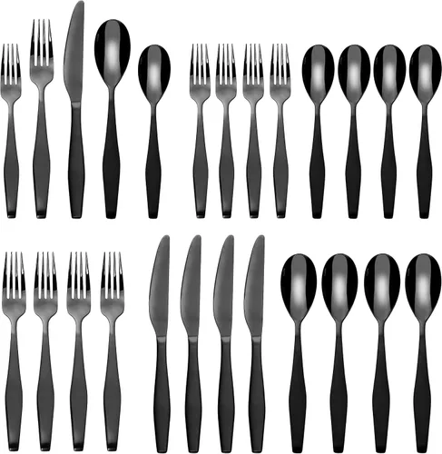 Vista 11 de Lorena Juego de 48 cubiertos de acero inoxidable para 8 personas, duradero, moderno, juego de cubiertos perfecto para bodas, fiestas de cumpleaños