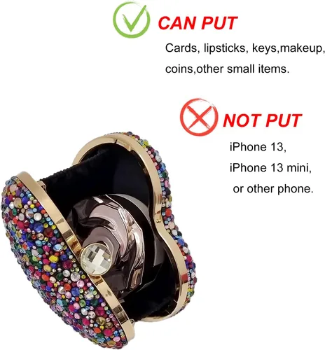 Vista 6 de Lindo corazón forma embrague monedero mini amor corazón Rhinestone boda bolso partido mujeres bolso