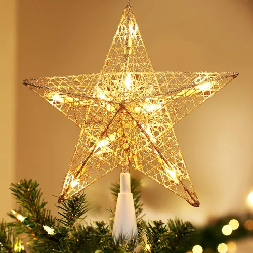 Vista 15 de BrizLabs Luces para la Punta del Árbol de Navidad, 9" con Enchufe, Luz de Estrella para la Copa del Árbol de Navidad, Certificado UL, 10 Luces
