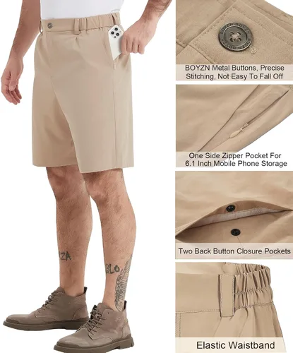 Vista 4 de Boyzn Pantalones cortos de golf con entrepierna de 9 pulgadas para hombre, pantalones cortos de vestir casuales para el trabajo, pantalones cortos