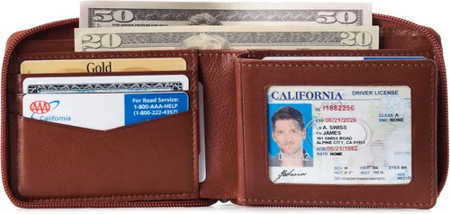 Vista 2 de Alpine Swiss Logan Zipper Bifold Wallet For Men or Women RFID Safe Comes in a Gift Box