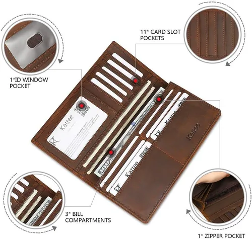 Vista 3 de Kattee cartera plegadiza clásica de cuero para hombre