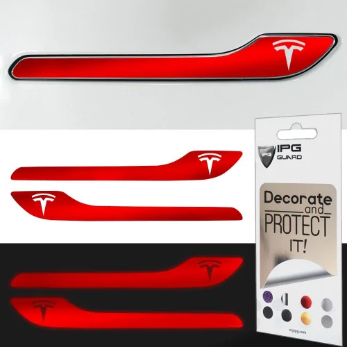 Vista 20 de IPG Kit de 4 calcomanías para manija de puerta de Tesla Model 3/Model Y (juego de 4) con logotipo de Tesla (fibra de carbono negra)