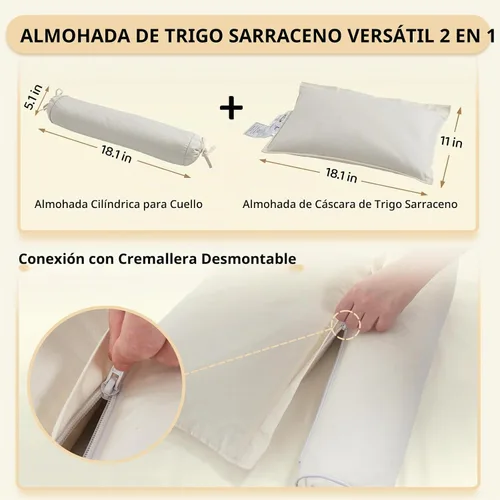 Vista 4 de Almohada de trigo sarraceno – Soporte de hombro para cabeza y cuello
