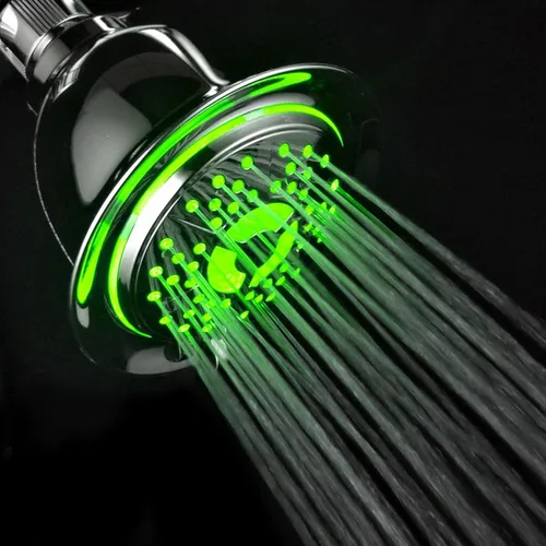 Vista 8 de PowerSpa - Cabezal de ducha LED cromado de 4 ajustes con tecnología de boquilla de presión turbo de chorro de aire; 7 colores de luces LED cambian