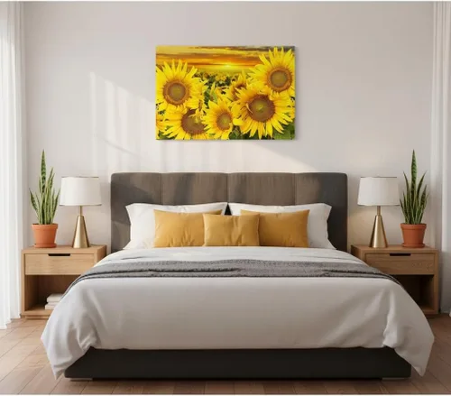 Vista 5 de DuoBaorom Pinturas de campo de girasol para pared, flores amarillas de sol en paisajes de amanecer, arte de girasol, decoración de pared
