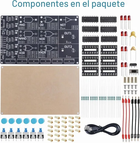 Vista 7 de Kit de soldadura de circuito de puerta lógica para bricolaje, kit básico de aprendizaje de puerta lógica con simulación LED interactiva, kit