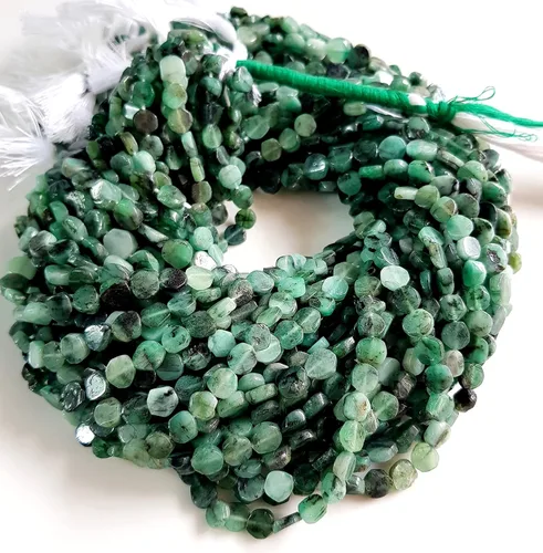 Vista 6 de Cuentas de esmeralda de piedras preciosas naturales, cuentas sueltas de esmeralda genuina para hacer joyas, cuentas perforadas en forma de moneda