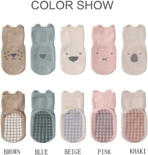 Vista 2 de FYLuoke Calcetines antideslizantes para bebés, niños y niñas, 5 pares de calcetines antideslizantes para bebés y niños pequeños