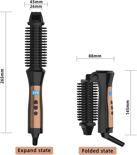 Vista 2 de Rizador de pelo de cerámica turmalina rodillo de pelo peine de pelo rizador de pelo herramientas de peinado viaje plegable rizador ideal mujeres [US]