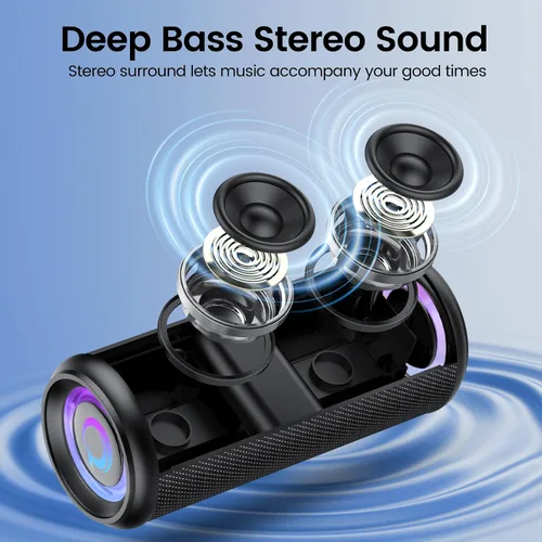 Vista 4 de Altavoz Bluetooth portátil, altavoz inalámbrico de 20W con sonido estéreo Negro