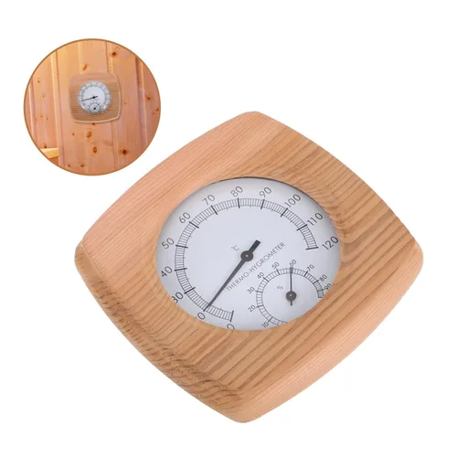 Vista 9 de Medidor de temperatura y humedad ambiente de sauna de pared Termómetro de sauna de madera higrómetro para entusiastas de la sauna