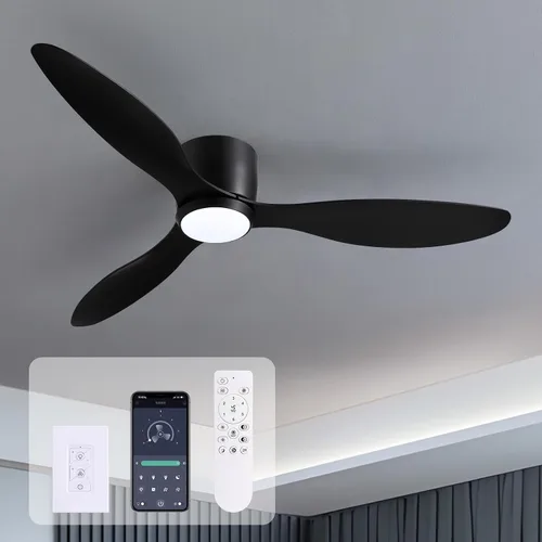 Vista 10 de Ventiladores de techo con luces, ventilador de techo de perfil bajo de 42 pulgadas con control de pared y control remoto, regulable, ventilador