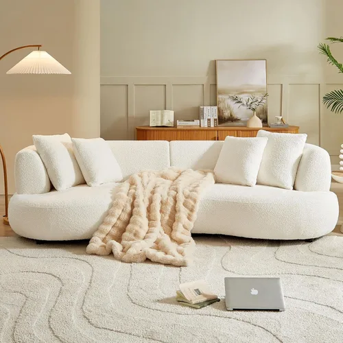 Vista 2 de SSC SATITUNCASA - Sofá modular curvo de 102.36 pulgadas, acogedor sofá Boucle para sala de estar, sofá de 4 plazas color crema con almohadas, sofá
