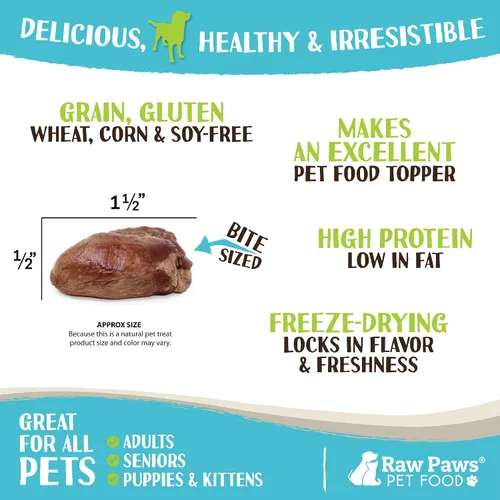 Vista 3 de Raw Paws Corazones de pollo liofilizados enteros para perros y gatos, 4 onzas enteras - Hecho en Estados Unidos - Golosinas de pollo liofilizadas