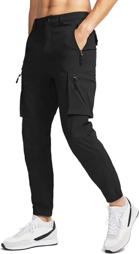 Vista 2 de Pinkbomb Pantalones cargo de senderismo para hombre con 7 bolsillos, ajustados, elásticos, para trabajo, viajes, golf, pantalones deportivos