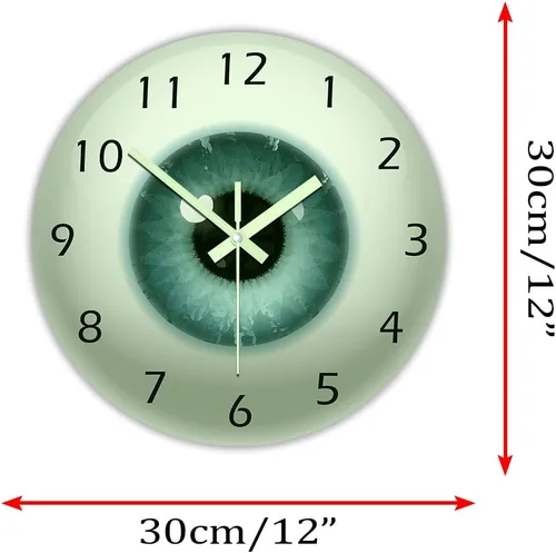 Vista 4 de The Geeky Days Reloj de pared de globo ocular de 12 pulgadas, reloj de ojos que brilla en la oscuridad, visión de núcleo de pupila, oftalmología
