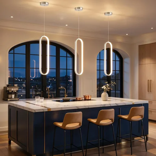 Vista 19 de Lámpara de Araña de Anillo Moderna LED Regulable Luz de Techo para Isla de Cocina Sala de Estar Escaleras Comedor Negro
