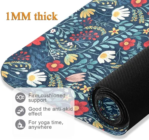 Vista 5 de Flowers Yoga Mat Non Slip Thick Kids Eco Friendly Rubber Workout Foldable Yoga Mat Women Exercise