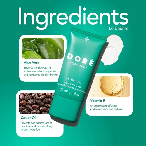 Vista 3 de Doré - Le Baume - Bálsamo todo en uno Bálsamo hidratante facial sin fragancia para pieles sensibles Hidratante labial multiusos para mujeres