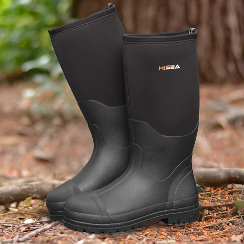 Vista 8 de HISEA - Botas de trabajo para hombre, botas de lluvia de neopreno, botas para barro con suela aislante