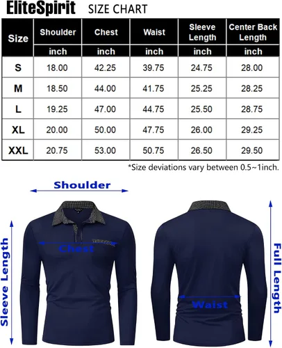 Vista 6 de EliteSpirit Polo de manga larga para hombre casual cuello de lunares con bolsillos color azul marino talla XL Azul marino