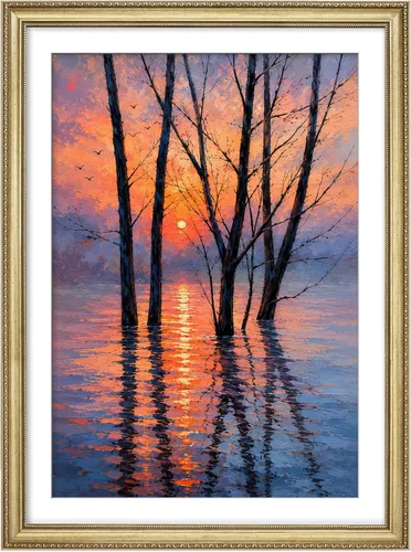 Vista 48 de MUDECOR Lienzo enmarcado prémium para pared, pinos nevados en bosque de invierno, ilustraciones modernas, arte contemporáneo, escénico, divertido