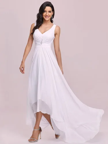 Vista 4 de Ever-Pretty Double V-Neck Rhinestones Ruched Bust Hi-Lo Evening Party Dress 09983