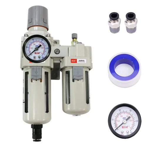Vista 13 de RIH Pneumatics - Regulador de filtro de aire comprimido NPT de 1/2 pulgada, lubricador combinado separador de trampa de agua/aceite, calibre