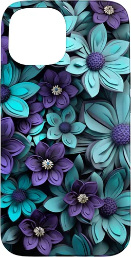 Vista 6 de Purple Flowers Teal Blue Floral Cute Botanical Garden Print Case for iPhone 17