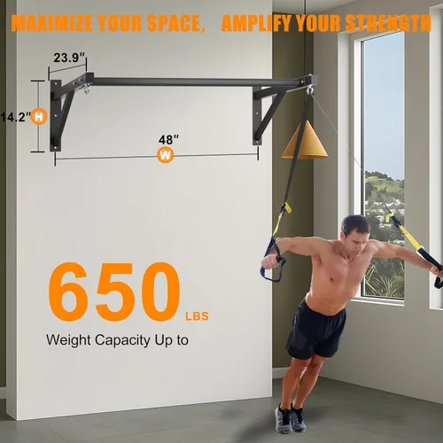 Vista 2 de Pull Up Bar Wall Mounted, Heavy Duty 650 lbs Capacity Chin Up Bar, 48" Multi-Grip Strength Training Pull-up Bars, for Home Gym Garage/Backyard Total