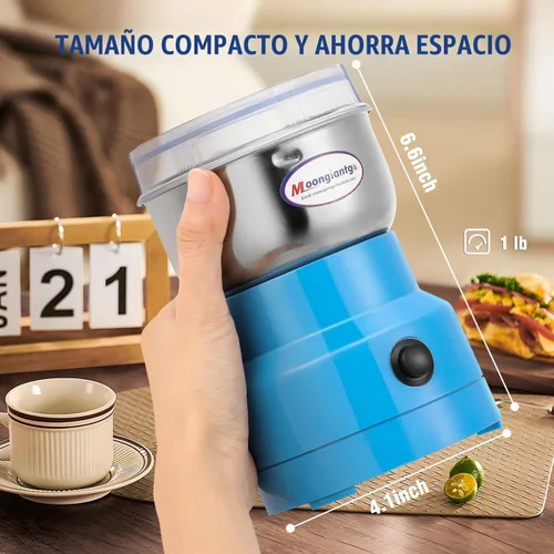 Vista 5 de Moongiantgo Molinillo de café eléctrico, mini molinillo de especias, molinillo rápido de 200 W, 10 segundos, molino de grano seco para especias Azul