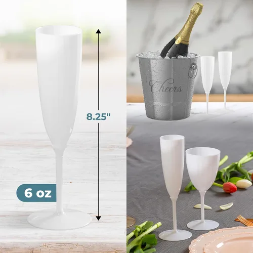 Vista 4 de Posh Setting Copas de champán de plástico de 6 onzas – Elegantes copas de champán desechables blancas para fiestas, bodas, paquete de 8