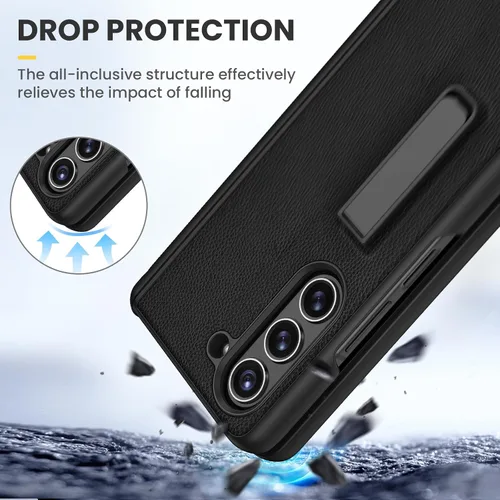 Vista 6 de Ruky Funda para Galaxy Z Fold 5 con protección de bisagra, carcasa de cuerpo completo con soporte magnético integrado y protector de pantalla