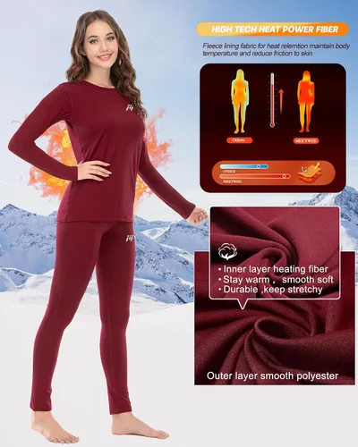 Vista 3 de MEETWEE Ropa interior térmica para mujer, Long Johns Ski para clima frío, capa base, cálida parte superior e inferior de invierno para correr