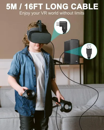 Vista 4 de TechKen Compatible con Oculus Quest 2 Link Cable de 16 pies, cable Link VR Quest 2Meta Quest 21 y PCSteam VR transferencia de datos de PC de alta