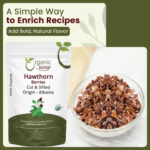 Vista 6 de Organic Way Hawthorn Berries cortadas y tamizadas (Crataegus monogyna) - Cosecha silvestre europea Certificado orgánico y Kosher Vegano, sin OMG