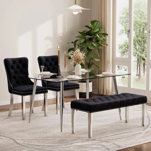Vista 45 de Baysitone Juego de mesa de comedor de cristal de 51 pulgadas para 4, juego de 5 piezas de comedor moderno, mesa de cocina rectangular de vidrio