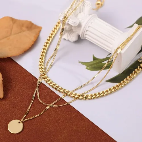Vista 4 de LEXODY Collares de oro para mujer, collar delicado conjunto de joyería de eslabones cubanos con cuentas de cadena de oro de 14 quilates, collar
