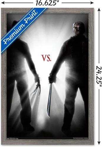 Vista 3 de Trends International Freddy vs. Jason - Póster de pared ligero, 14.725 x 22.375 pulgadas, versión enmarcada de madera de granero Versión enmarcada