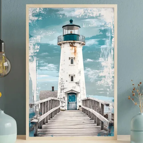 Vista 16 de Arte de pared vintage de paisaje marino retro, póster de playa con imagen de palmera, lienzo de árbol tropical, arte de pared, arte de océano
